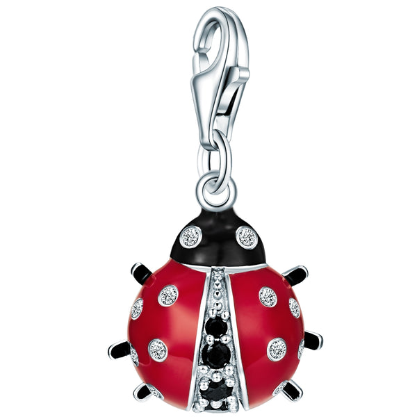 Charm Sterling Silber Zirkonia weiß Emaille schwarz rot