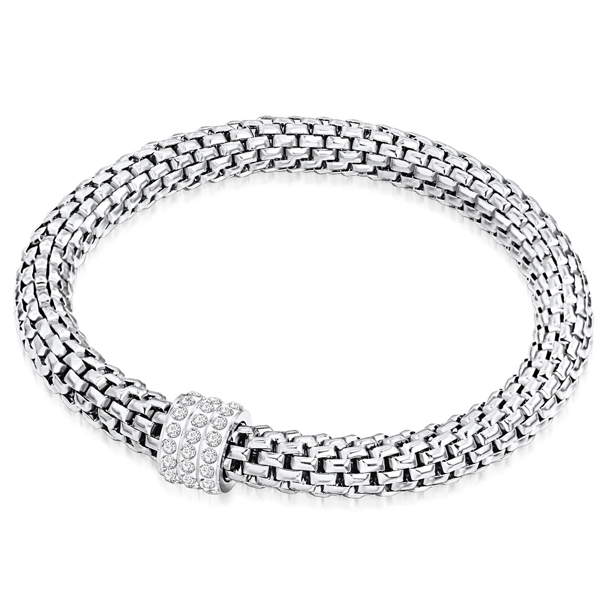 Armband Edelstahl silber Glas weiß