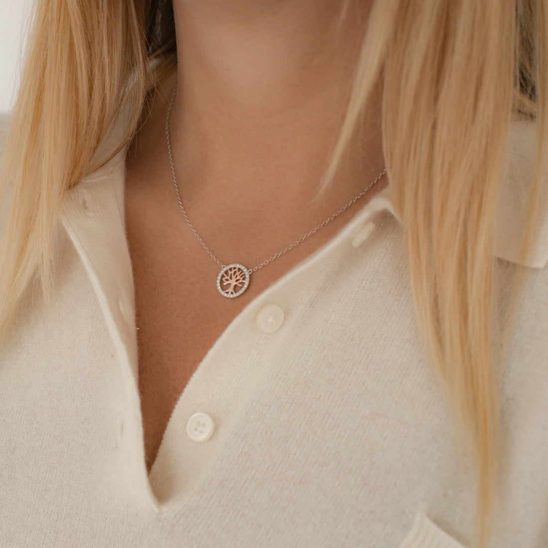 Kette mit Anhänger Sterling Silber bicolor Zirkonia weiß