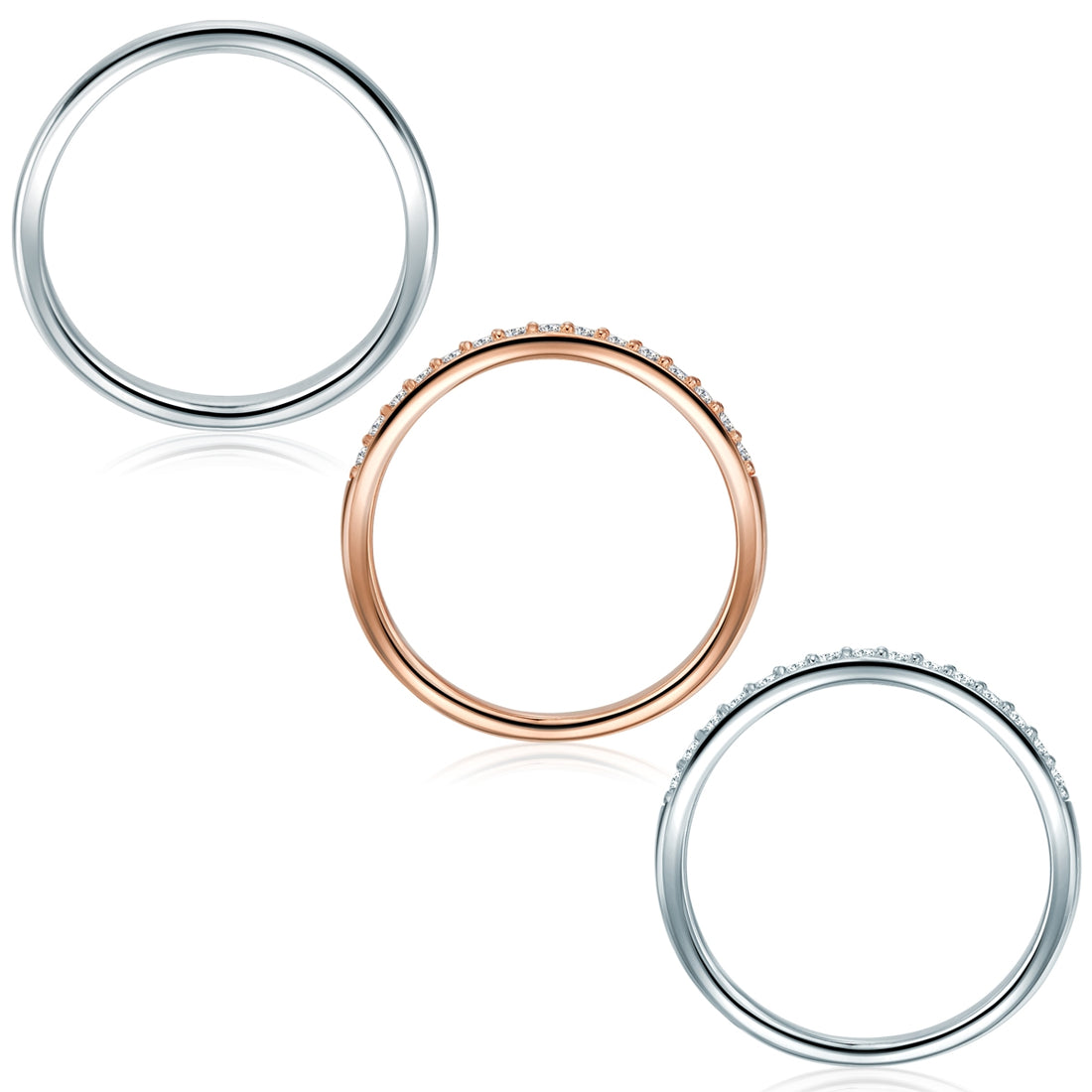 3er Set Ringe Sterlin Silber bi-Color Zirkonia weiß