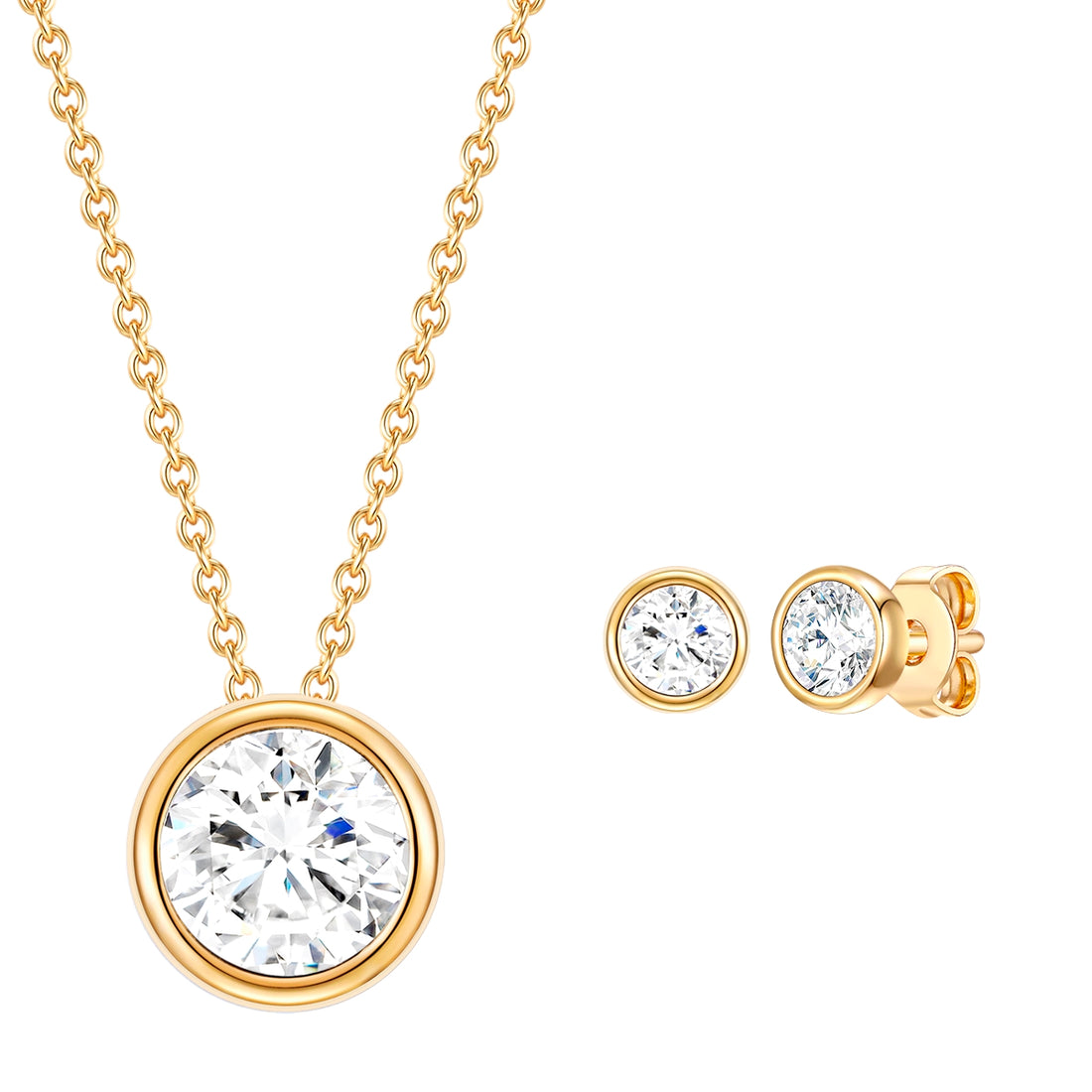 Set (Kette+Ohrstecker) Sterling Silber gelbgold verziert mit Kristallen von Swarovski® weiß
