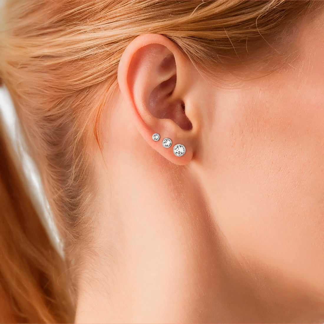 3er Set Ohrstecker Sterling Silber verziert mit Kristallen von Swarovski® weiß