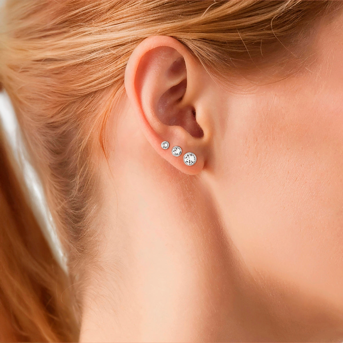 3er Set Ohrstecker Sterling Silber verziert mit Kristallen von Swarovski® weiß