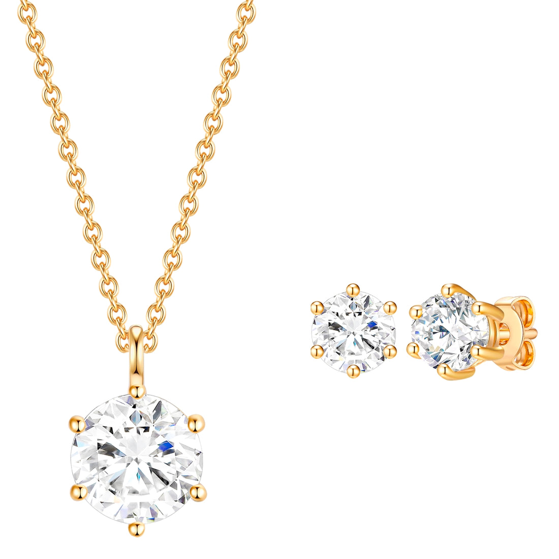Set (Kette+Ohrstecker) Sterling Silber gelbgold verziert mit Kristallen von Swarovski® weiß