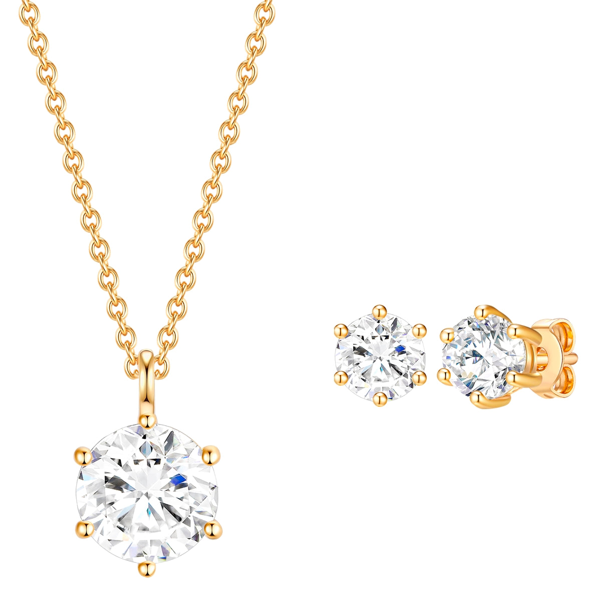 Set (Kette+Ohrstecker) Sterling Silber gelbgold verziert mit Kristallen von Swarovski® weiß