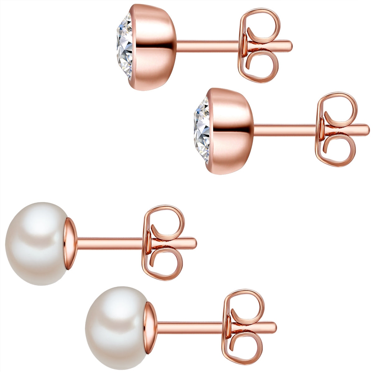 2er Set Ohrstecker Sterling Silber roségold Süßwasser-Zuchtperle weiß verziert mit Kristallen von Sw