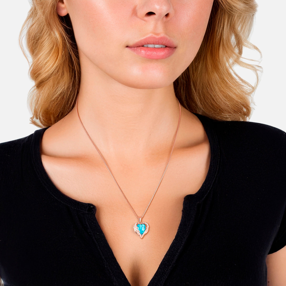 Kette mit Anhänger Sterling Silber roségold verziert mit Kristallen von Swarovski® aquamarin weiß