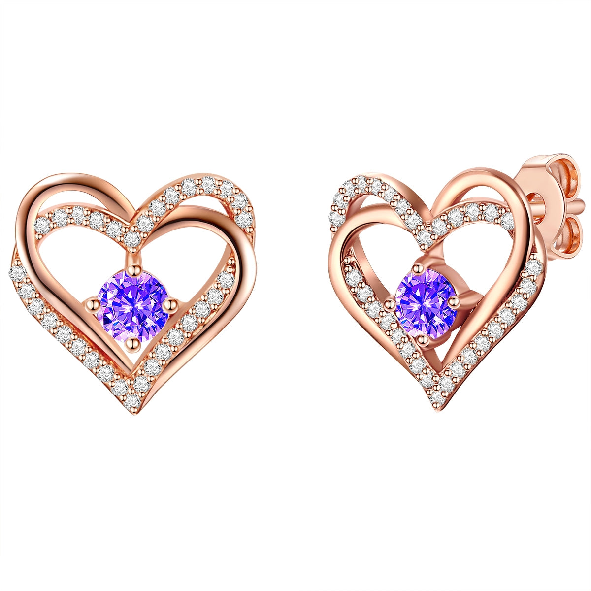 Ohrstecker Sterling Silber roségold verziert mit Kristallen von Swarovski® violet Zirkonia weiß