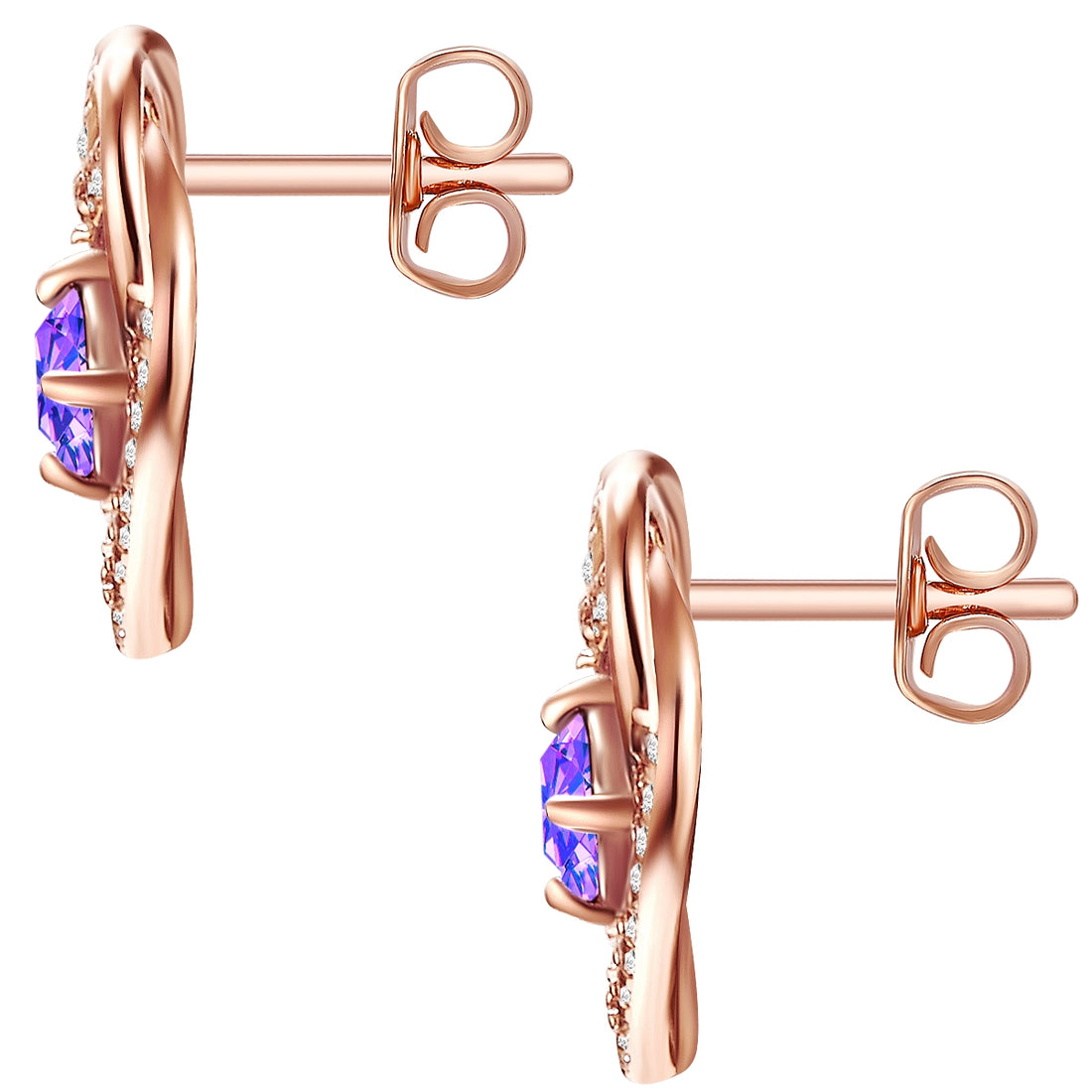 Ohrstecker Sterling Silber roségold verziert mit Kristallen von Swarovski® violet Zirkonia weiß