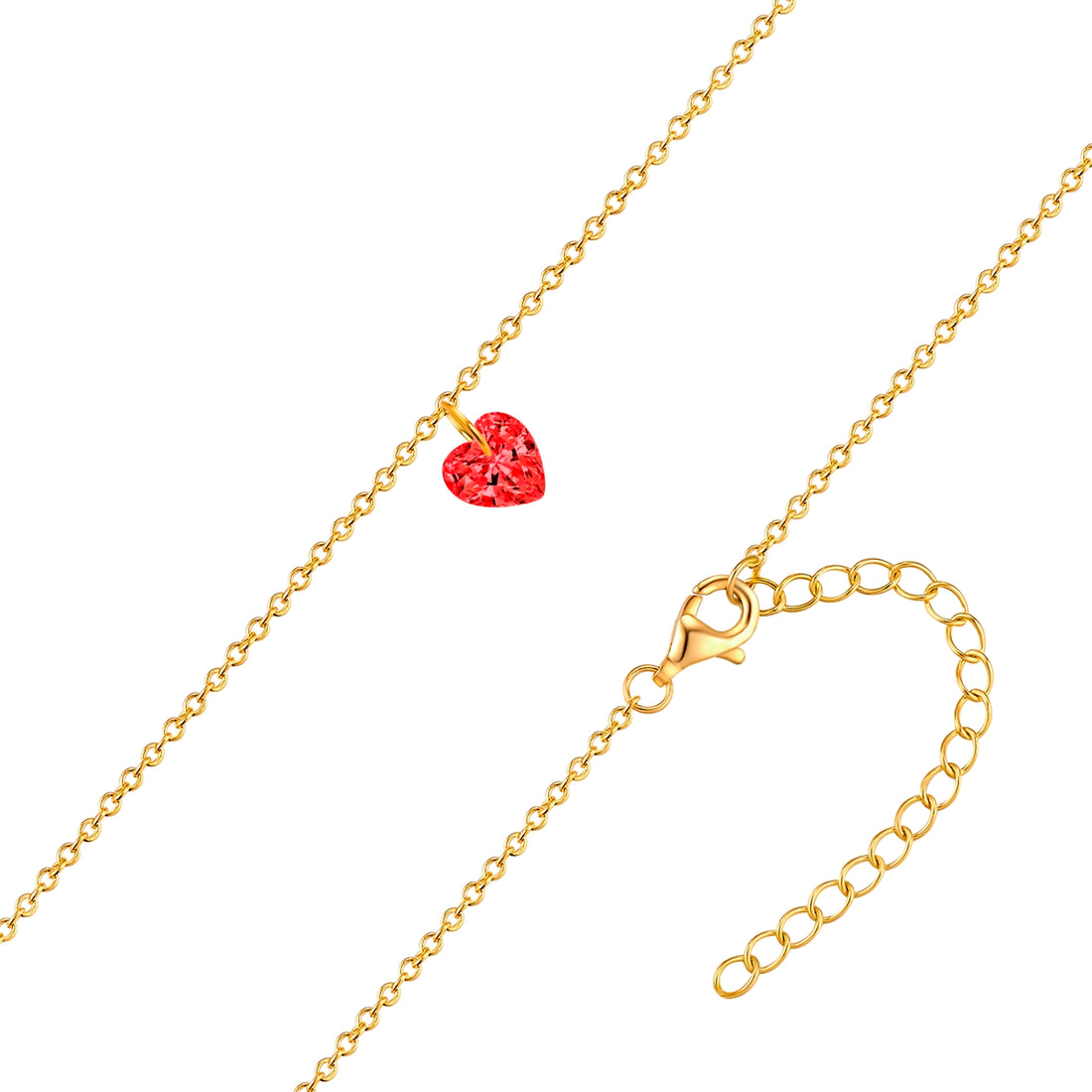 Kette mit Anhänger Sterling Silber gebgold Zirkonia rot