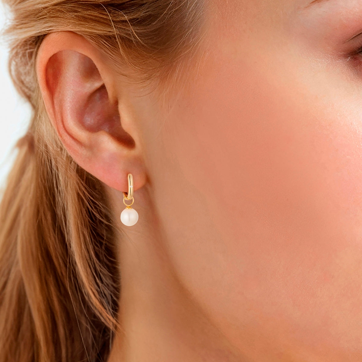 Creolen Sterling Silber gelbgold Zirkonia weiß Muschelkernperle weiß