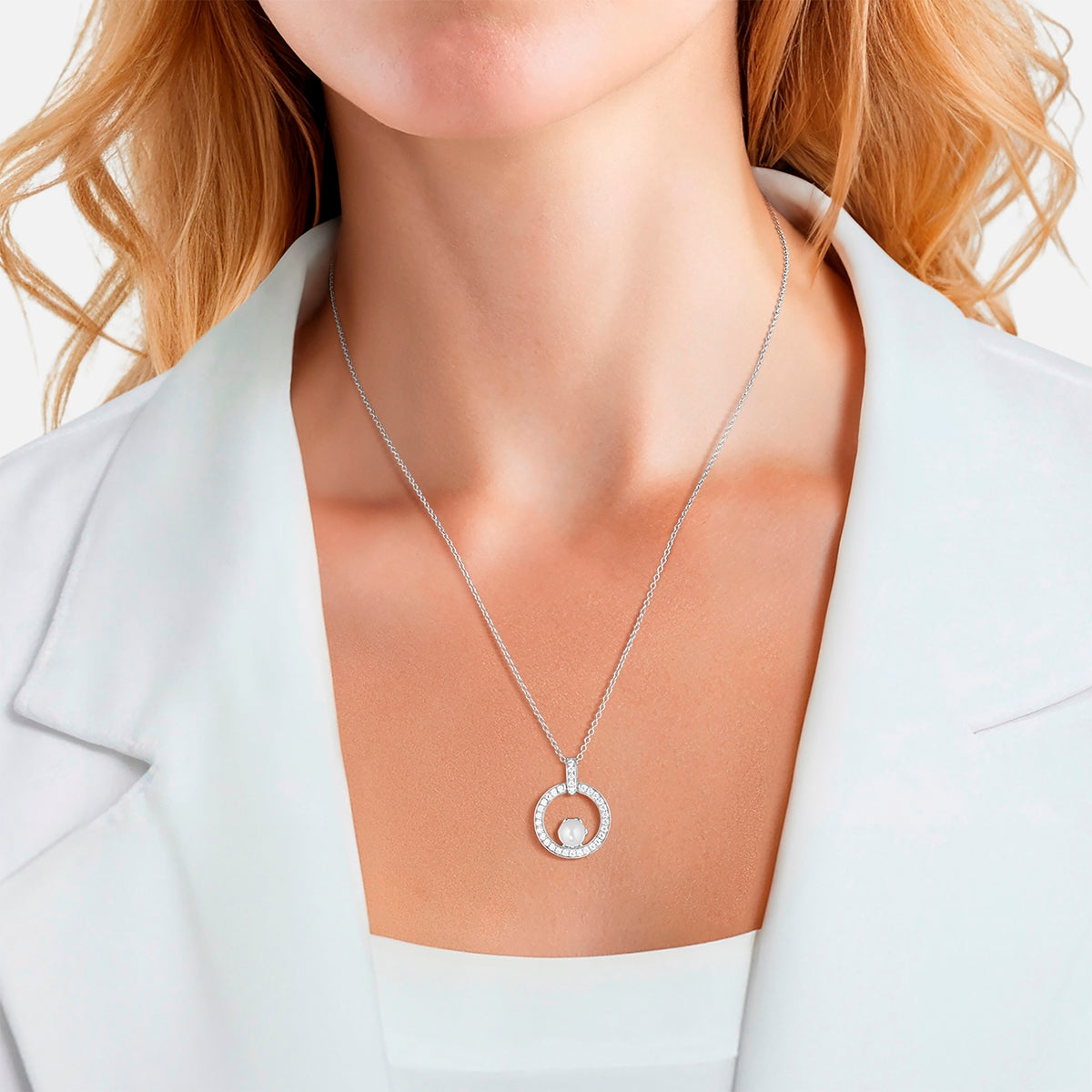 Kette mit Anhänger Sterling Silber Muschelkernperle weiß Zirkonia weiß