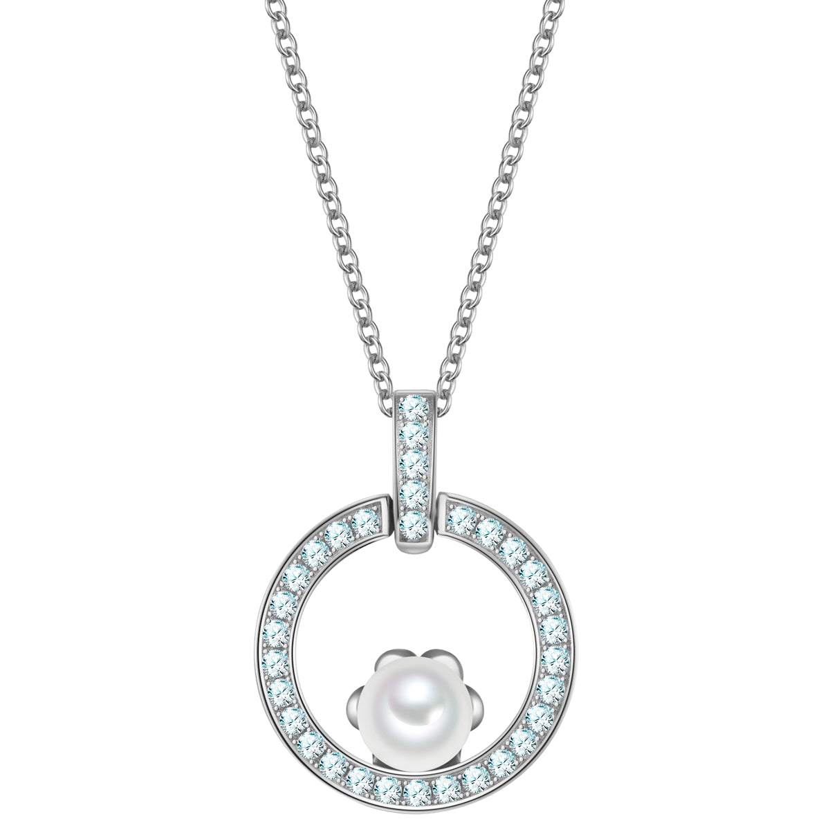 Kette mit Anhänger Sterling Silber Muschelkernperle weiß Zirkonia weiß