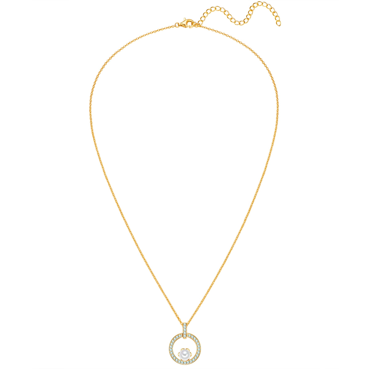 Kette mit Anhänger Sterling Silber gelbgold Muschelkernperle weiß Zirkonia weiß