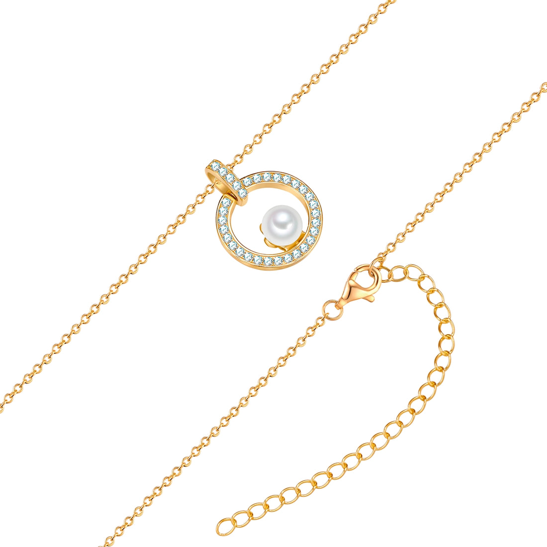 Kette mit Anhänger Sterling Silber gelbgold Muschelkernperle weiß Zirkonia weiß