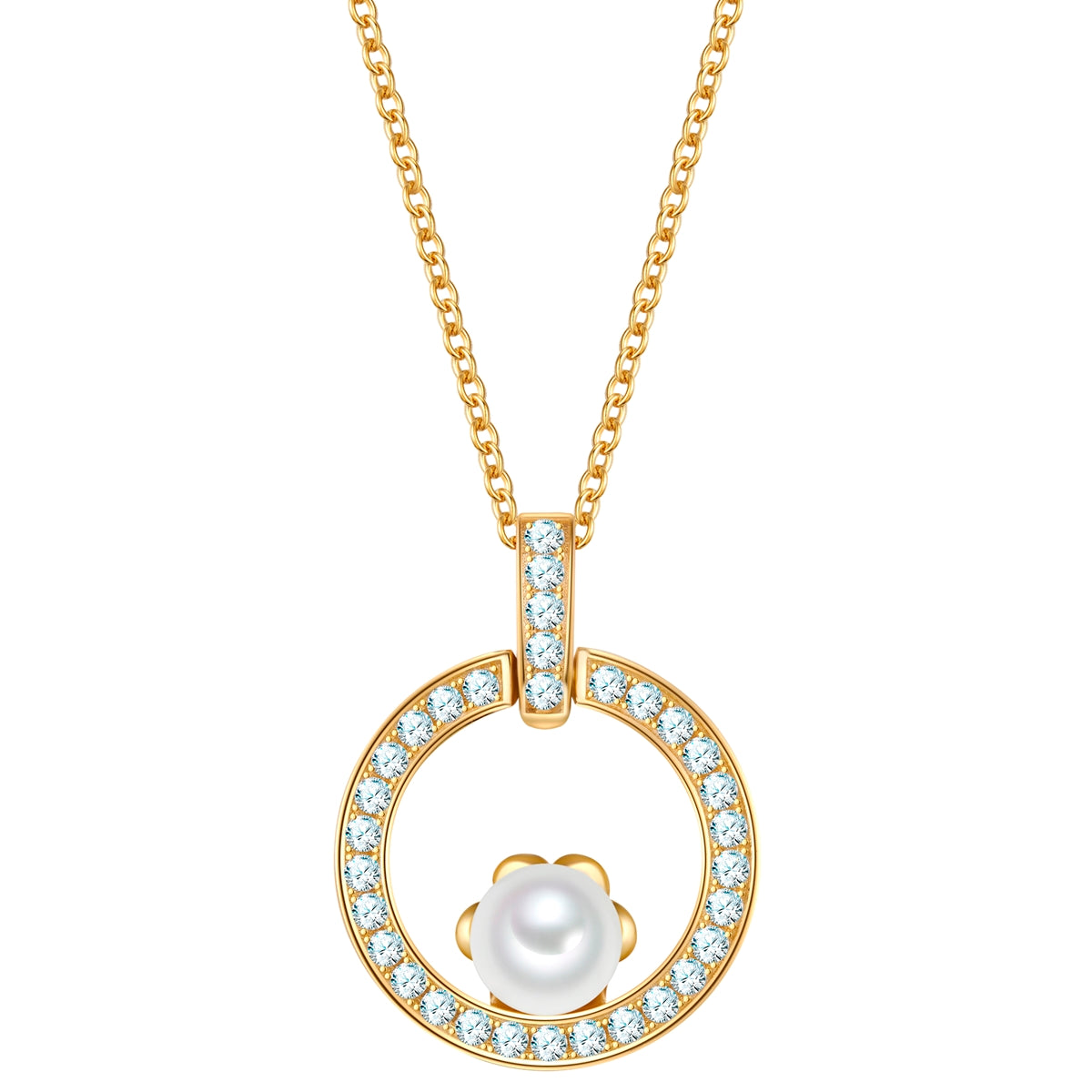 Kette mit Anhänger Sterling Silber gelbgold Muschelkernperle weiß Zirkonia weiß