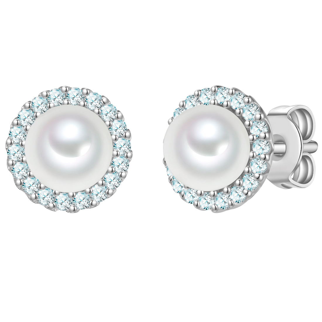 Ohrstecker Sterling Silber Muschelkernperle weiß Zirkonia weiß