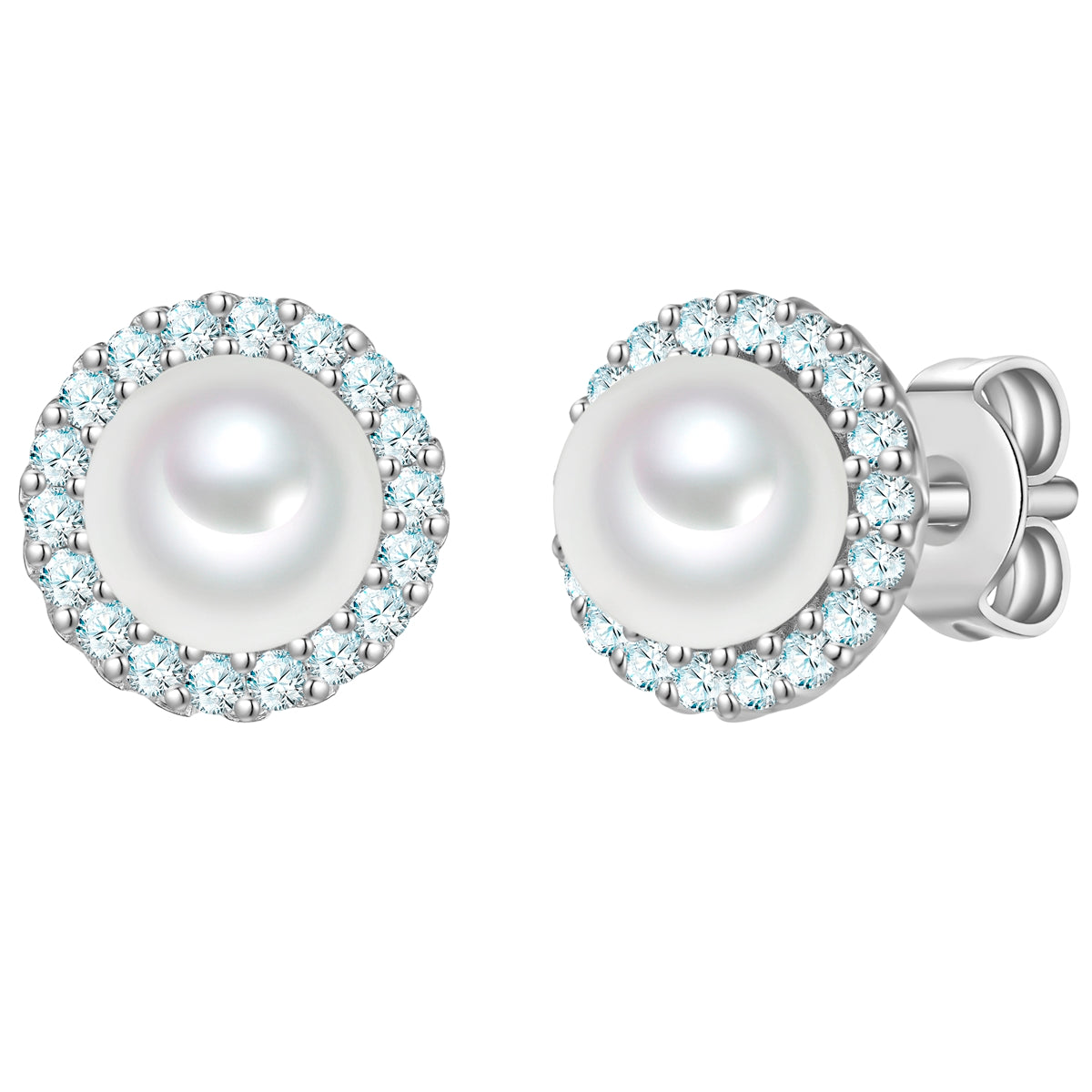 Ohrstecker Sterling Silber Muschelkernperle weiß Zirkonia weiß