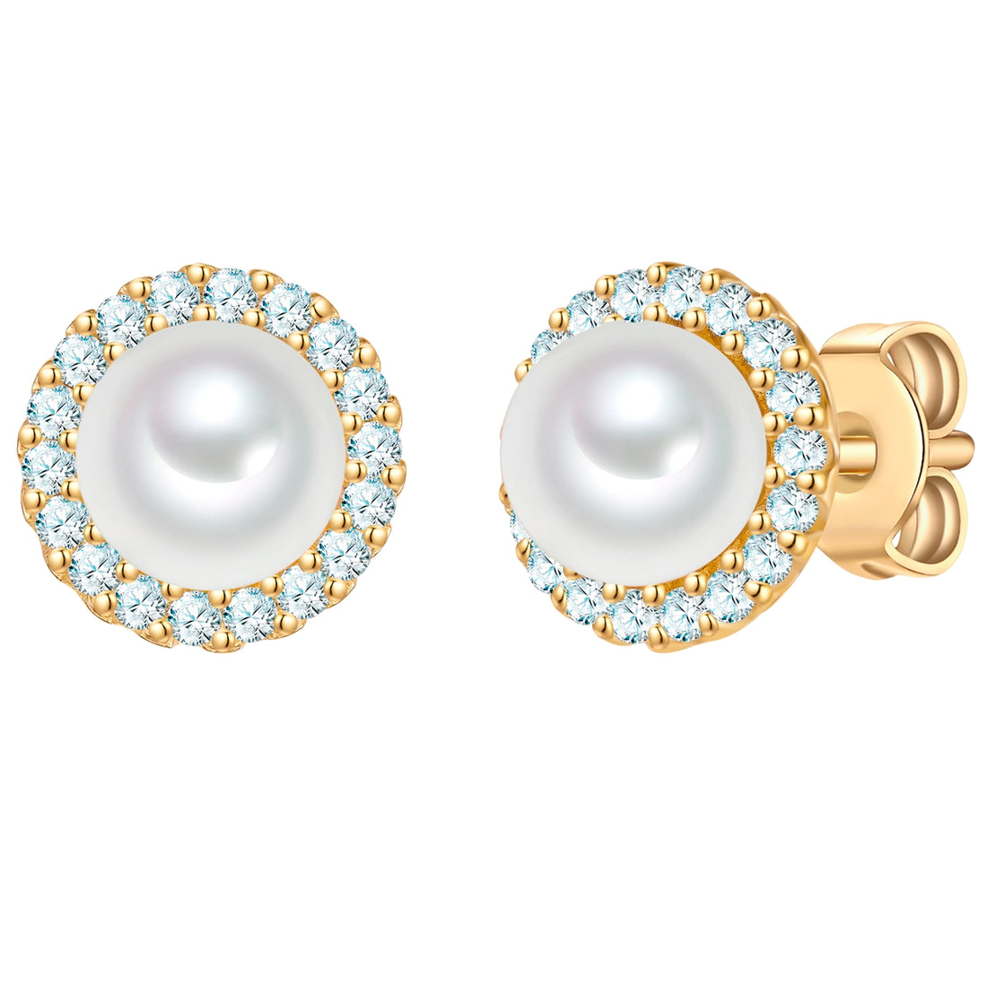 Ohrstecker Sterling Silber gelbgold Muschelkernperle weiß Zirkonia weiß