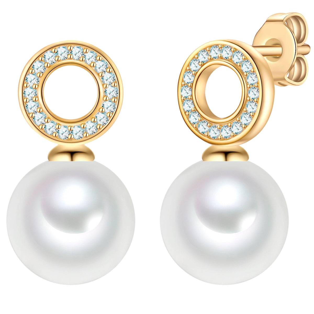 Ohrstecker Sterling Silber gelbgold Muschelkernperle weiß Zirkonia weiß