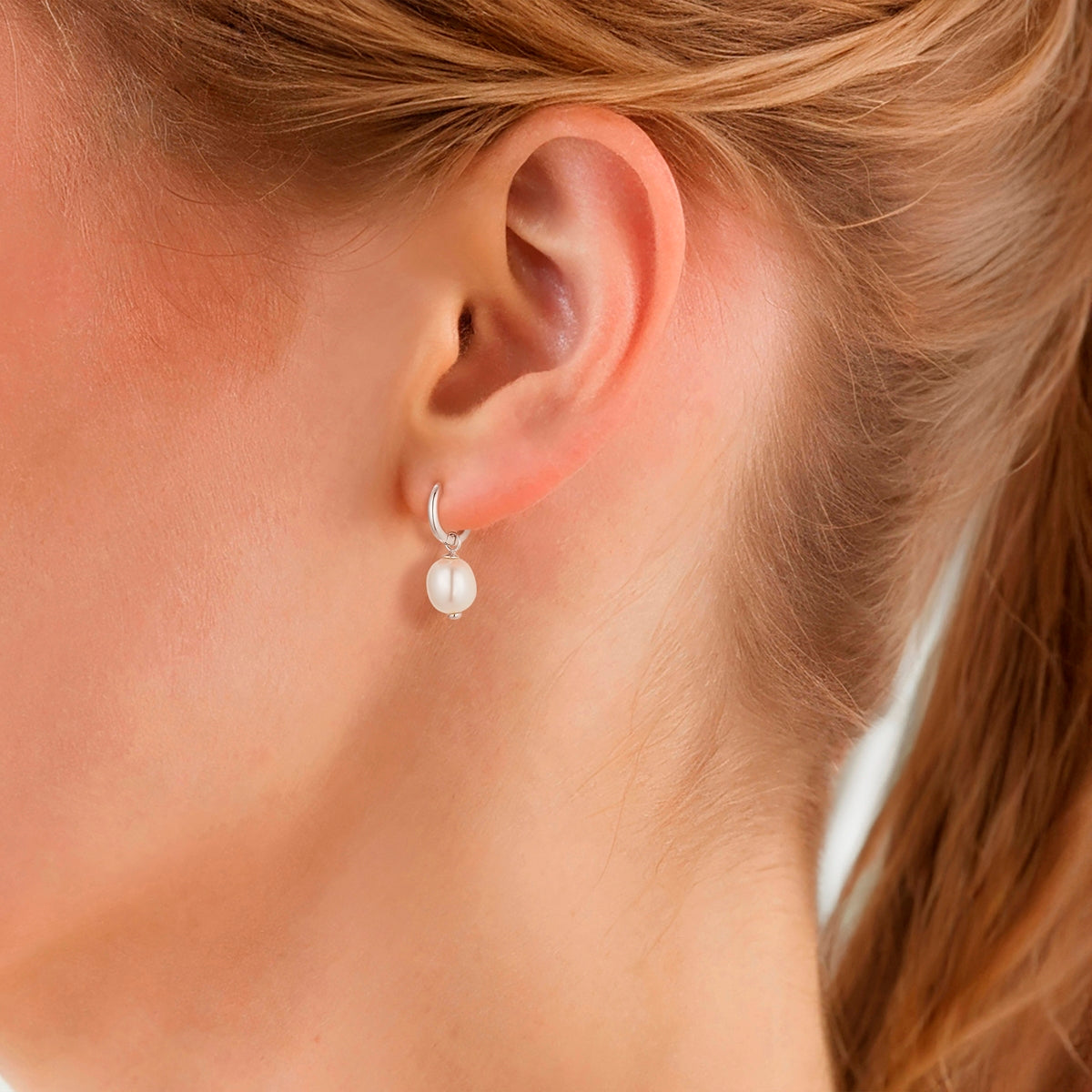 Creolen Sterling Silber Muschelkernperle weiß