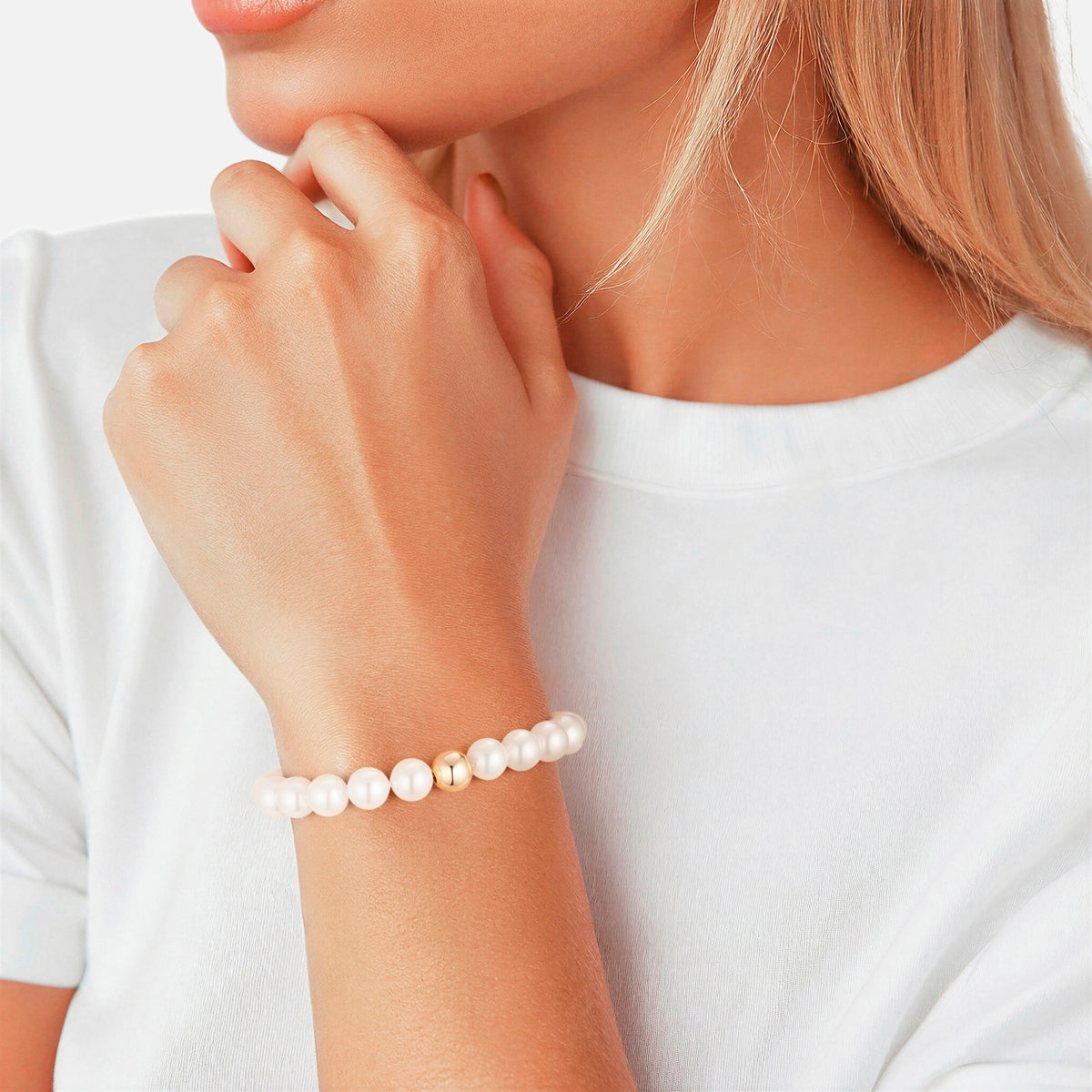 Armband Sterling Silber gelbgold Muschelkernperle weiß