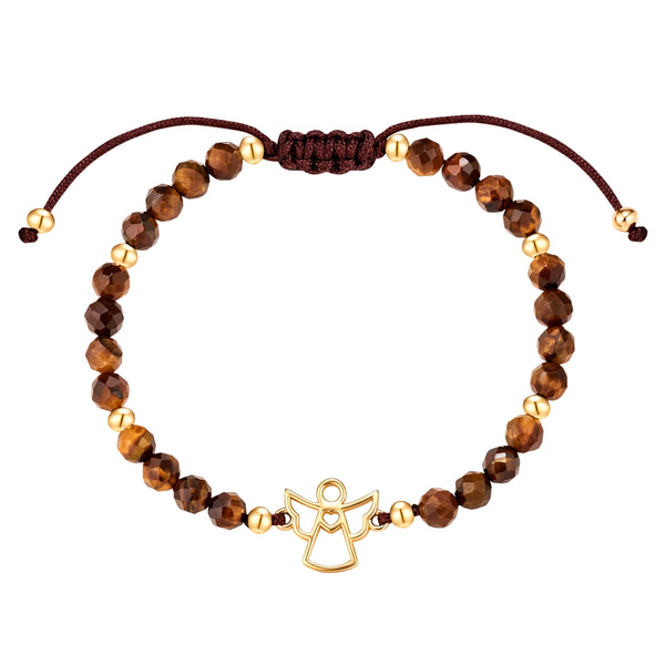 Armband gelbgold Textil (braun) Tigerauge braun