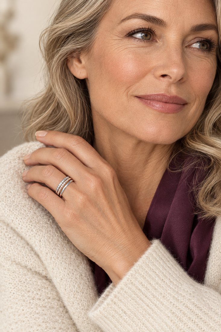 Hand mit kombinierten Ringen